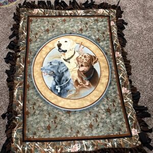 Fleece Throw camo‎ Blanket Dog Hunting Dog Labrador Retriever Cabin 37x50" Decor